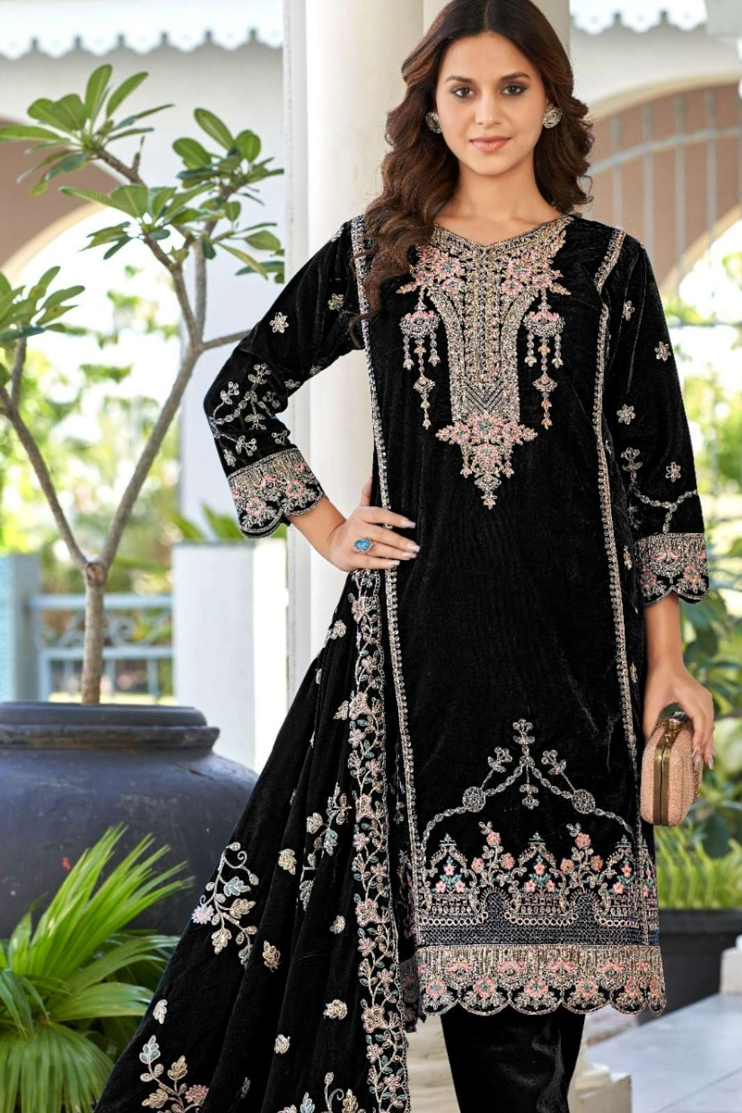 Motifz 5174 Beautiful Velvet Pakistani Suit with Embroidery Work