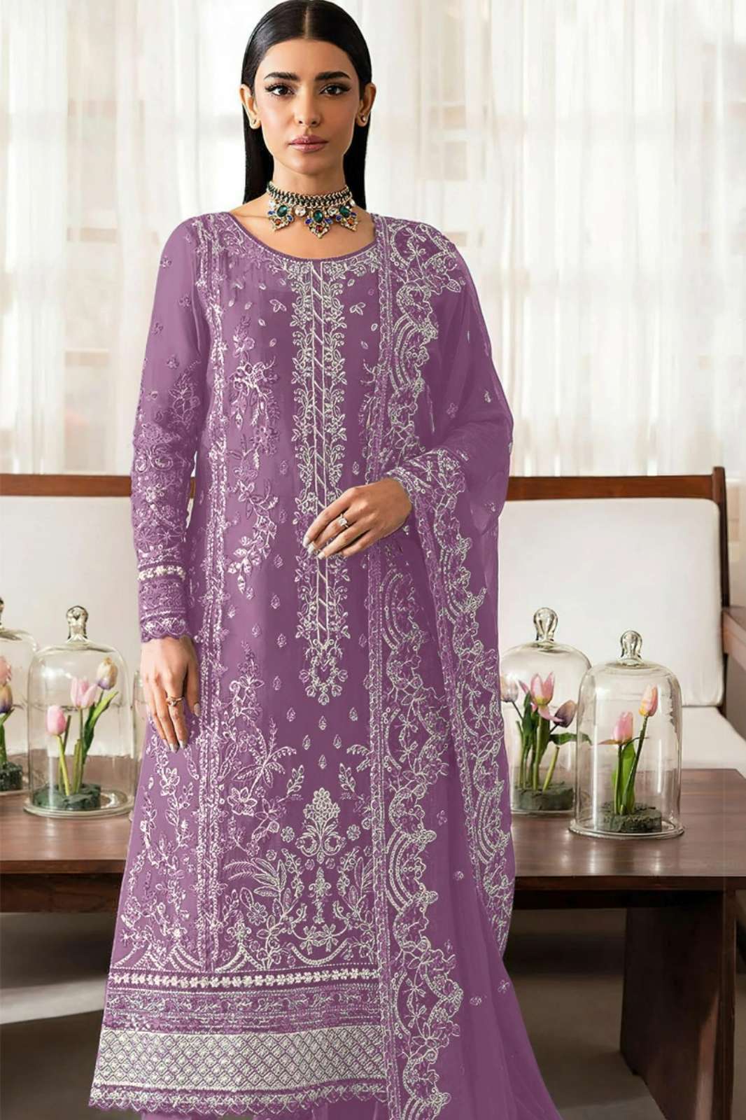 Motifz 5224 Crunchy Fabric Embroidery & Khatli Work Pakistani Suit