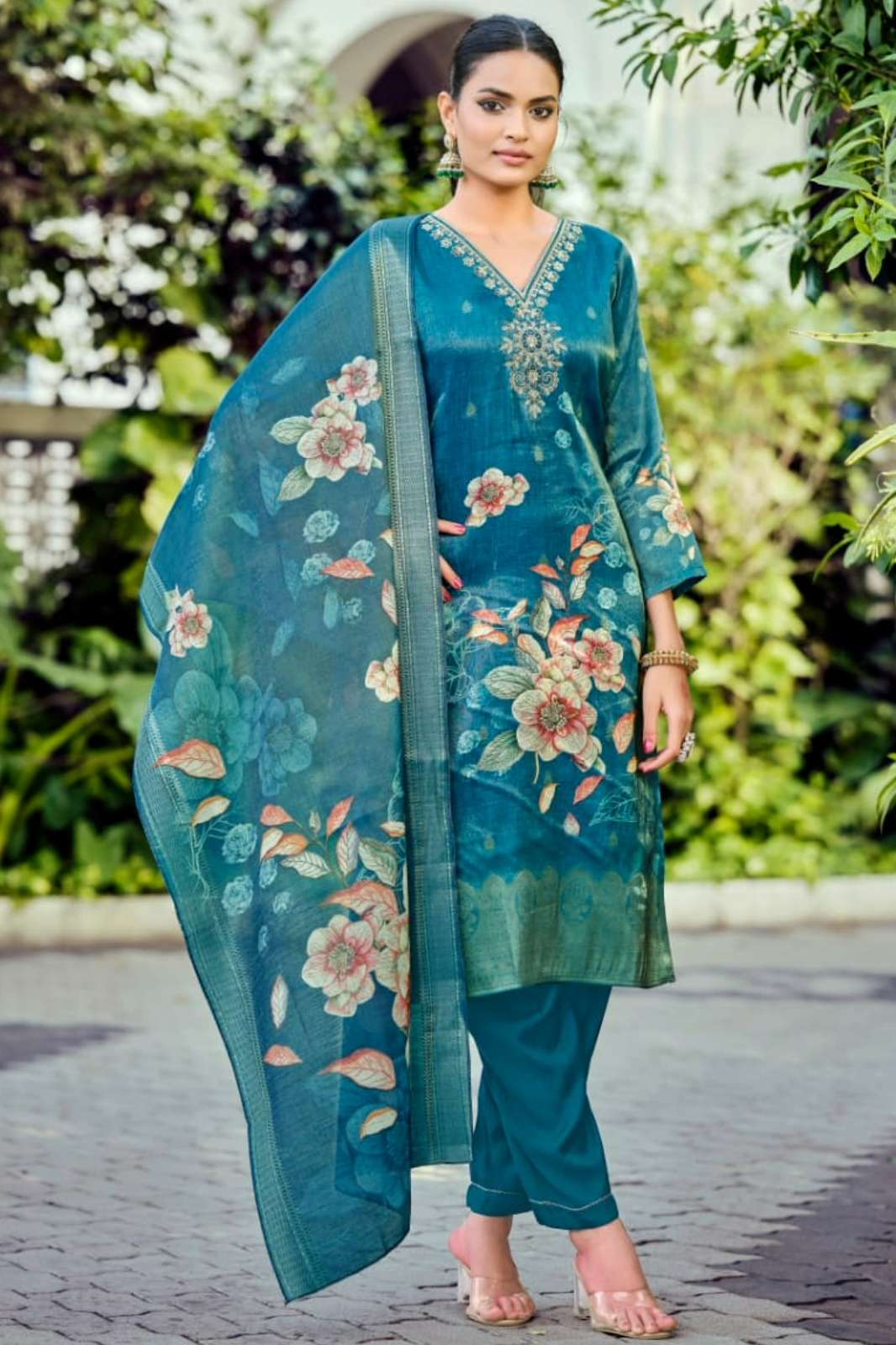 OSSM GULABO Ready to Wear Embroidered Jacqurd Simmer Silk Suit 