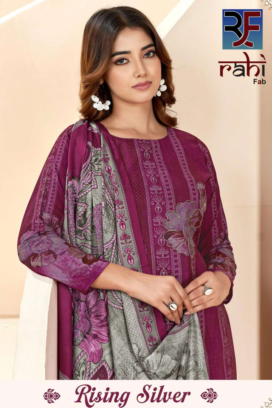 Rahi Fab RISING SILVER Ready to Wear Pure Cotton Handwork Suit
