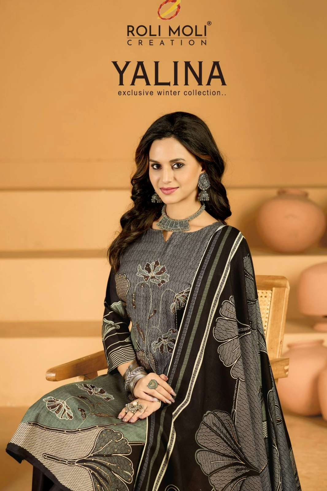 Roli Moli YALINA Pure Pashmina Beautiful Print & Embroidered Pakistani Suit