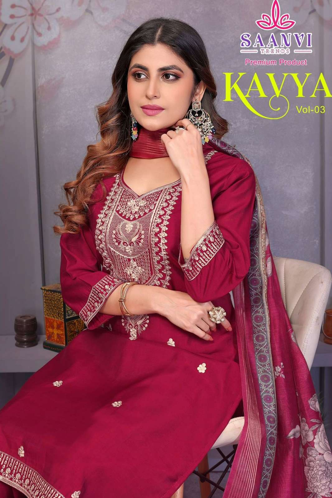 Saanvi Trends KAVYA Vol 3 Ready to Wear Premium Viscose Roman Silk Embroidery Suit