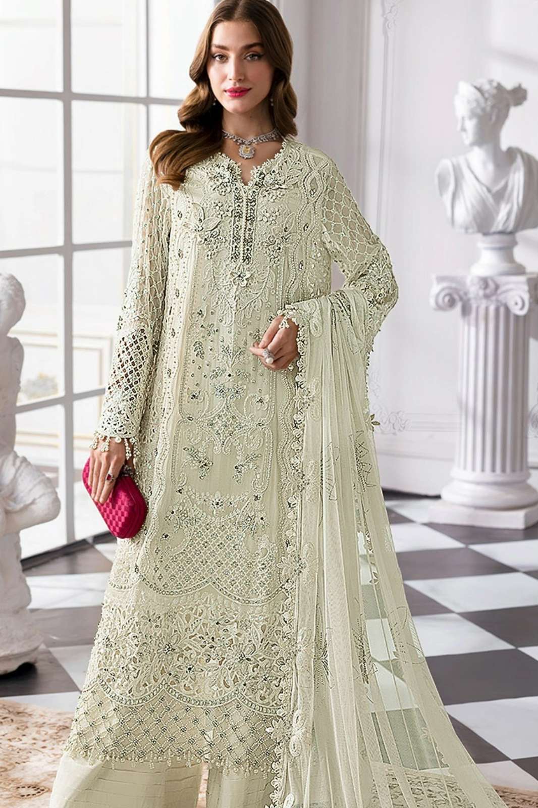 SERINE S 750 FOX GEORGETTE PAKISTANI SUIT WITH EMBROIDERY & HANDWORK