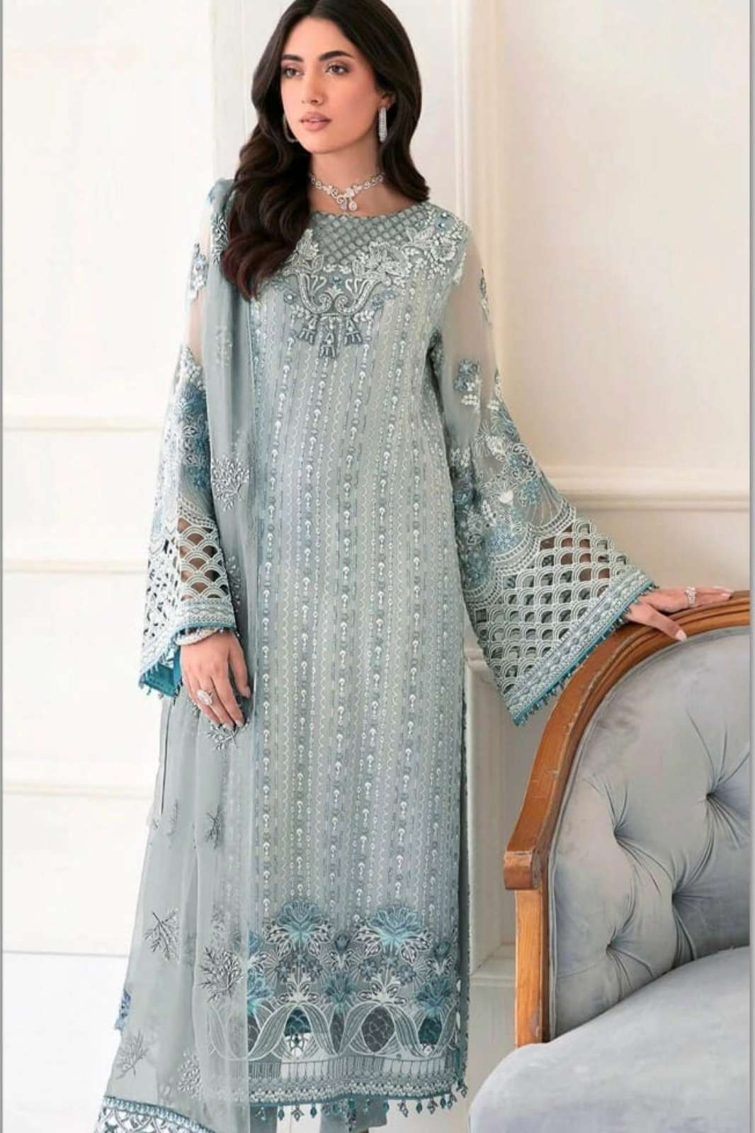 Shanaya ROSE HAND CRAFT Faux Georgette Embroidered & Sequence Work Pakistani Suit 