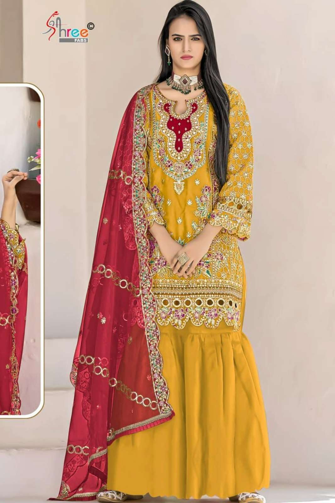 Shree Fab K 5508 Beautiful Hand Khatli & Embroidered Chiffon Pakistani Suit