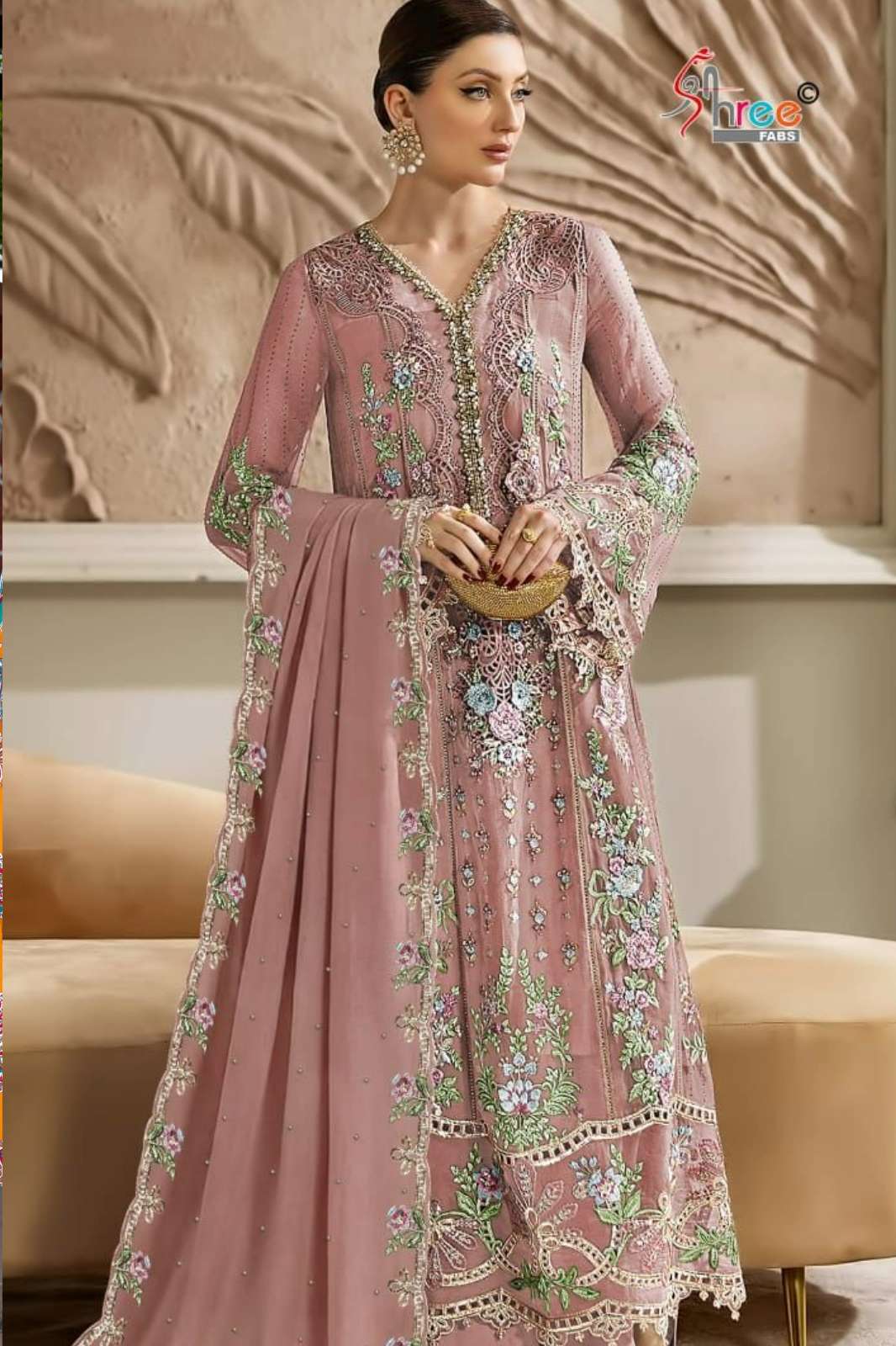 Shree Fab S 5538 Hand Khatli Work & Embroidered Chiffon Pakistani Suit
