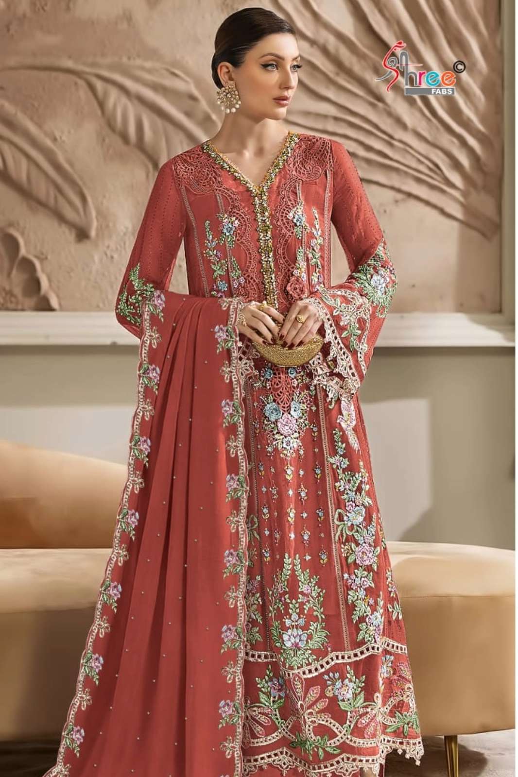 SHREE FAB SF 5538 CHIFFON SUIT SET WITH  HEAVY EMBROIDERY & KHATLI HANDWORK FOR FESTIVE WEAR