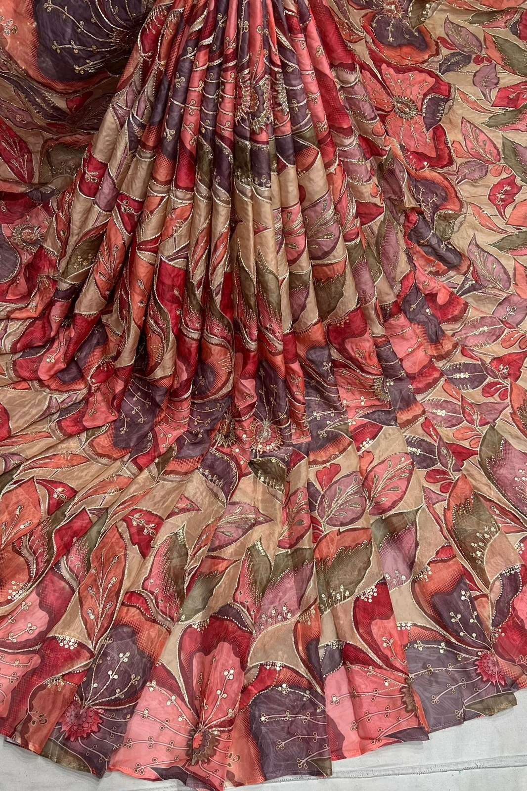 Shri Balaji Emporium 1243 Position Print Embroidery Work Organza Designer Fabric