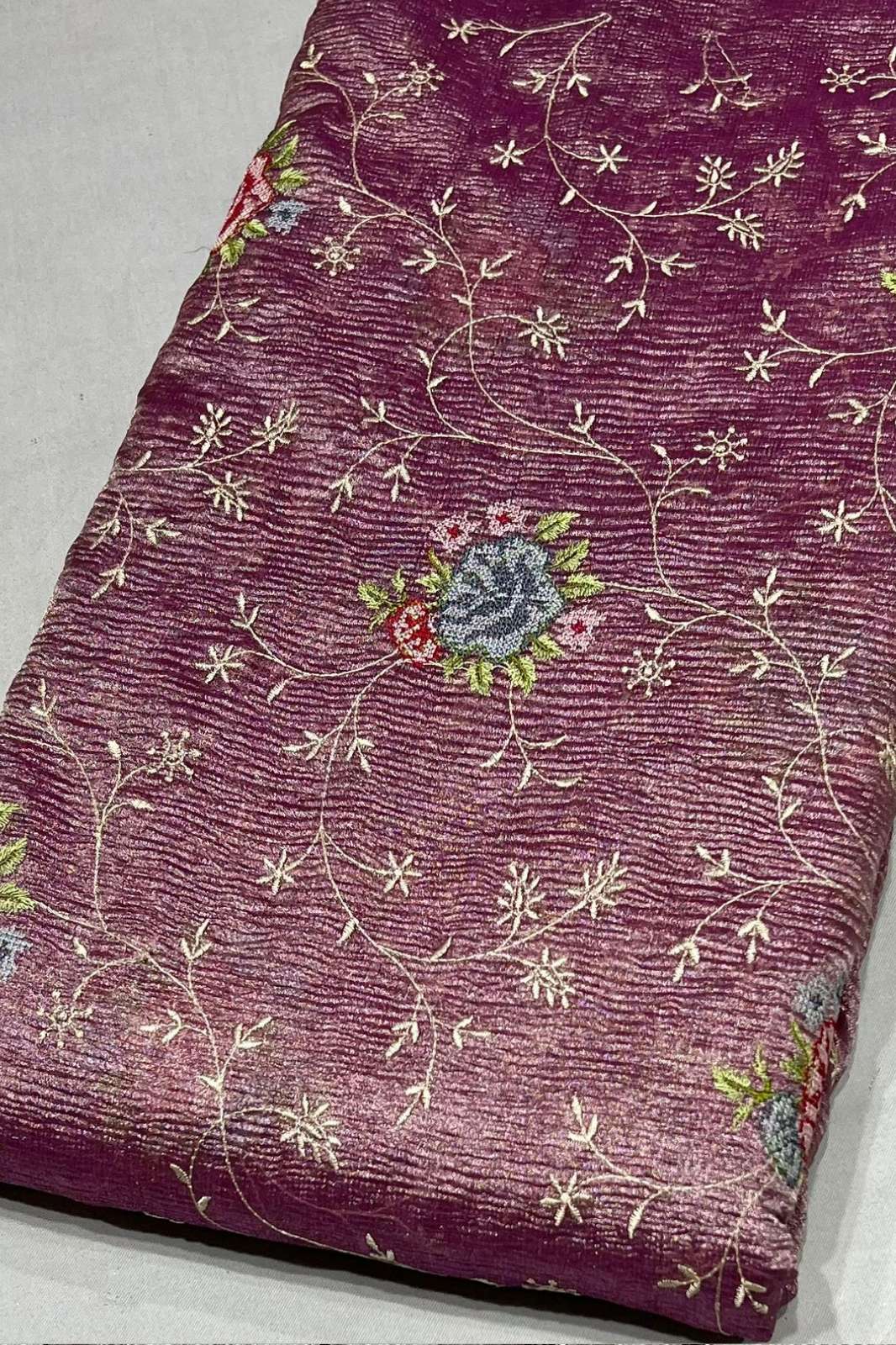 Shri Balaji Emporium 1269 Kashmiri Embroidery Work Designer Tissue Crush Fabric