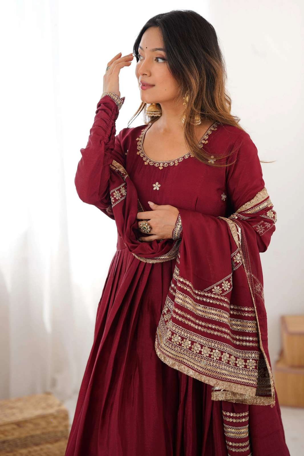 Shri Balaji Emporium 27 Chinon Silk Designer Anarkali Style Suit