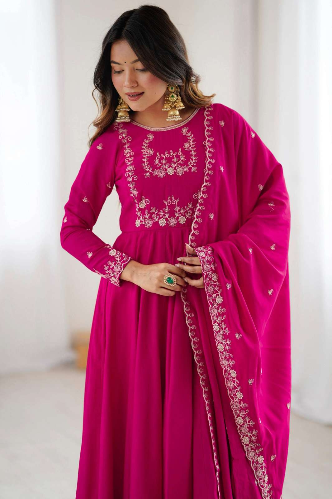 Shri Balaji Emporium 289 DARKPINK Heavy Pure Roman Chanderi Silk Anarkali Suit