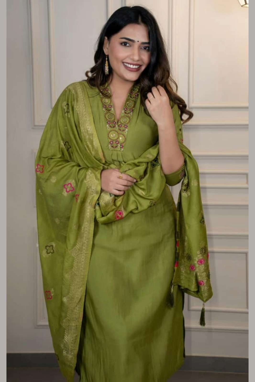 Shri Balaji Emporium 376 Designers Premium Roman Silk Kurti Pent Dupatta Set