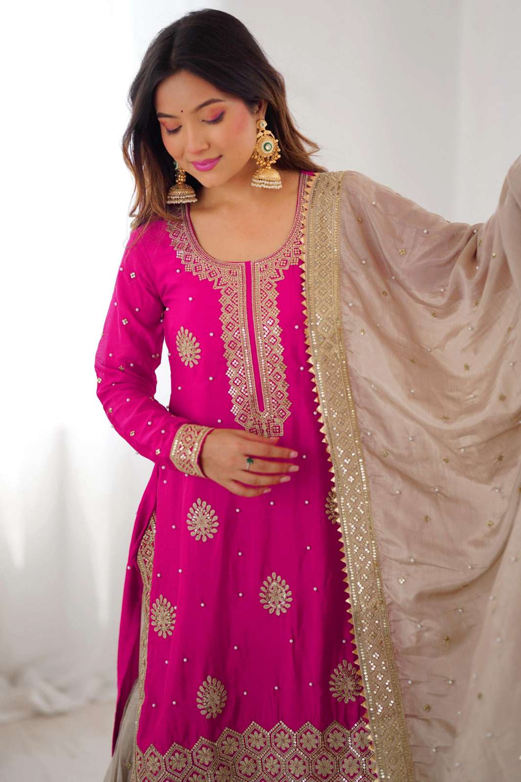 Shri Balaji Emporium 38 Chinon Silk Sharara Style Suit