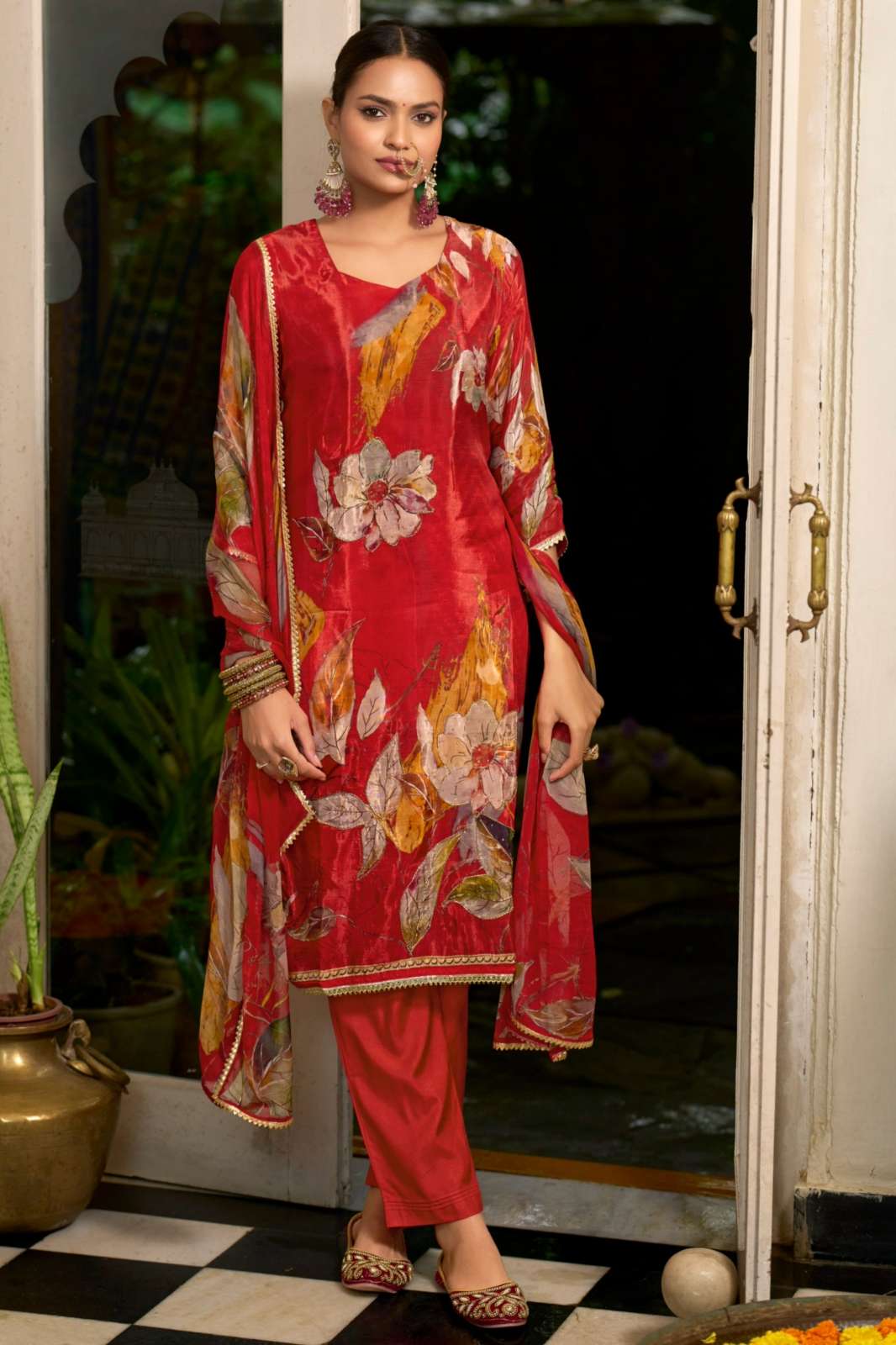 Shri Balaji Emporium 798 To 838 Series Pure Natural Crepe Straight Kurta with Pant & Dupatta