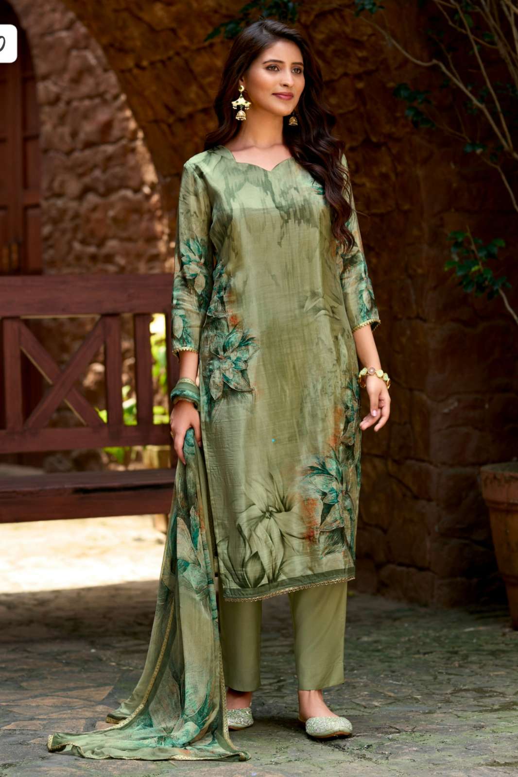 Shri Balaji Emporium 919 to 930 Series Pure HO Organza Floral Printed Straight Kurti Set