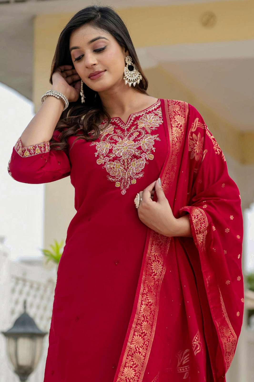 Shri Balaji Emporium AL 121 Premium Roman Silk Pant Suit