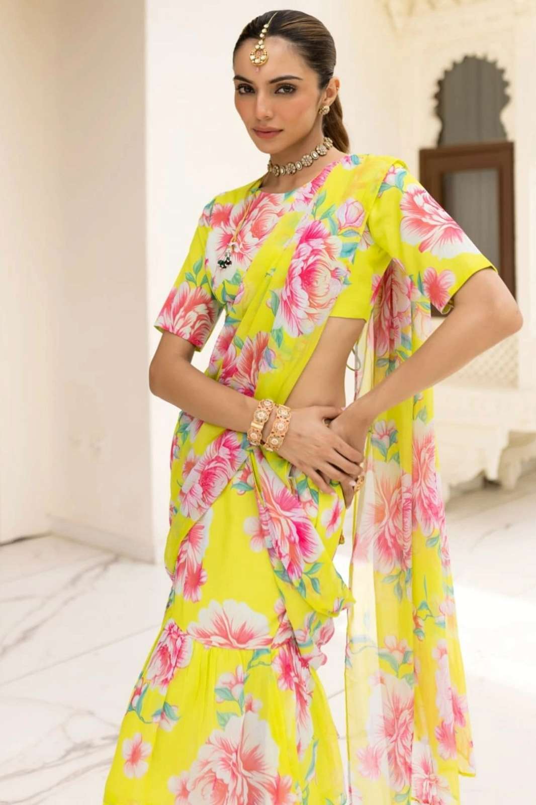 Shri Balaji Emporium BB 36 Faux Georgette Ruffle Ready to Wear Saree 