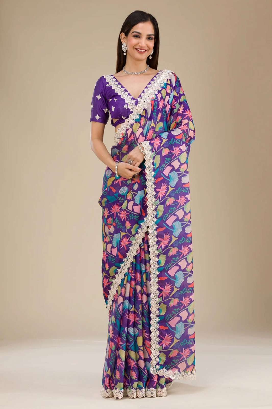 Shri balaji emporium BT 404 beautiful printed saree with intricate sequence for party look