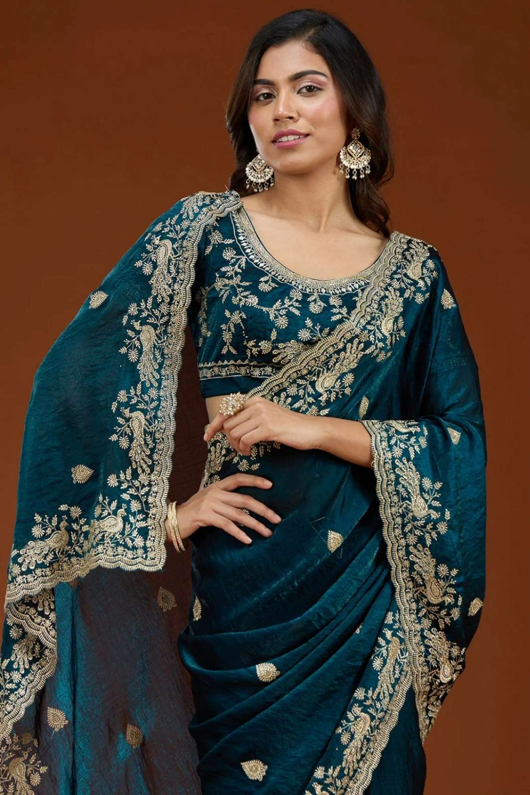 Shri Balaji Emporium BT 438 Party Wear Embroidered Fandy Satin Silk Saree