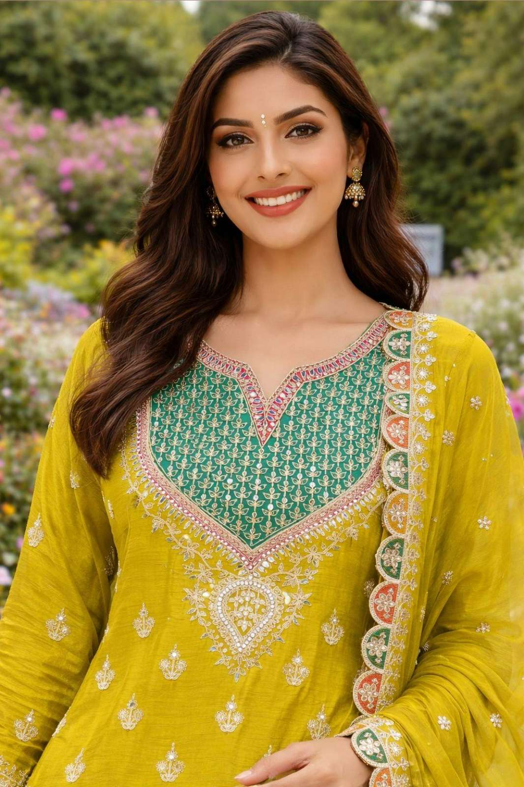 Shri Balaji Emporium Chinon Silk Designer Sharara Suit