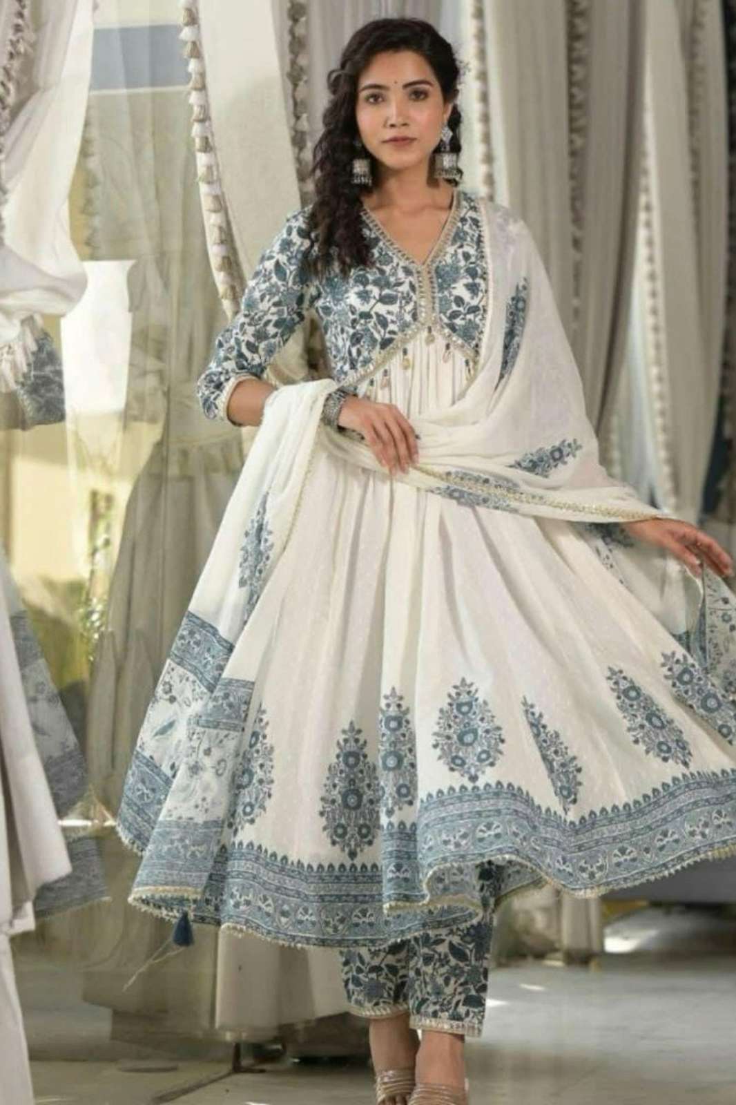 Shri Balaji Emporium Cotton Printed Beautiful Embroidery Anarkali Suit