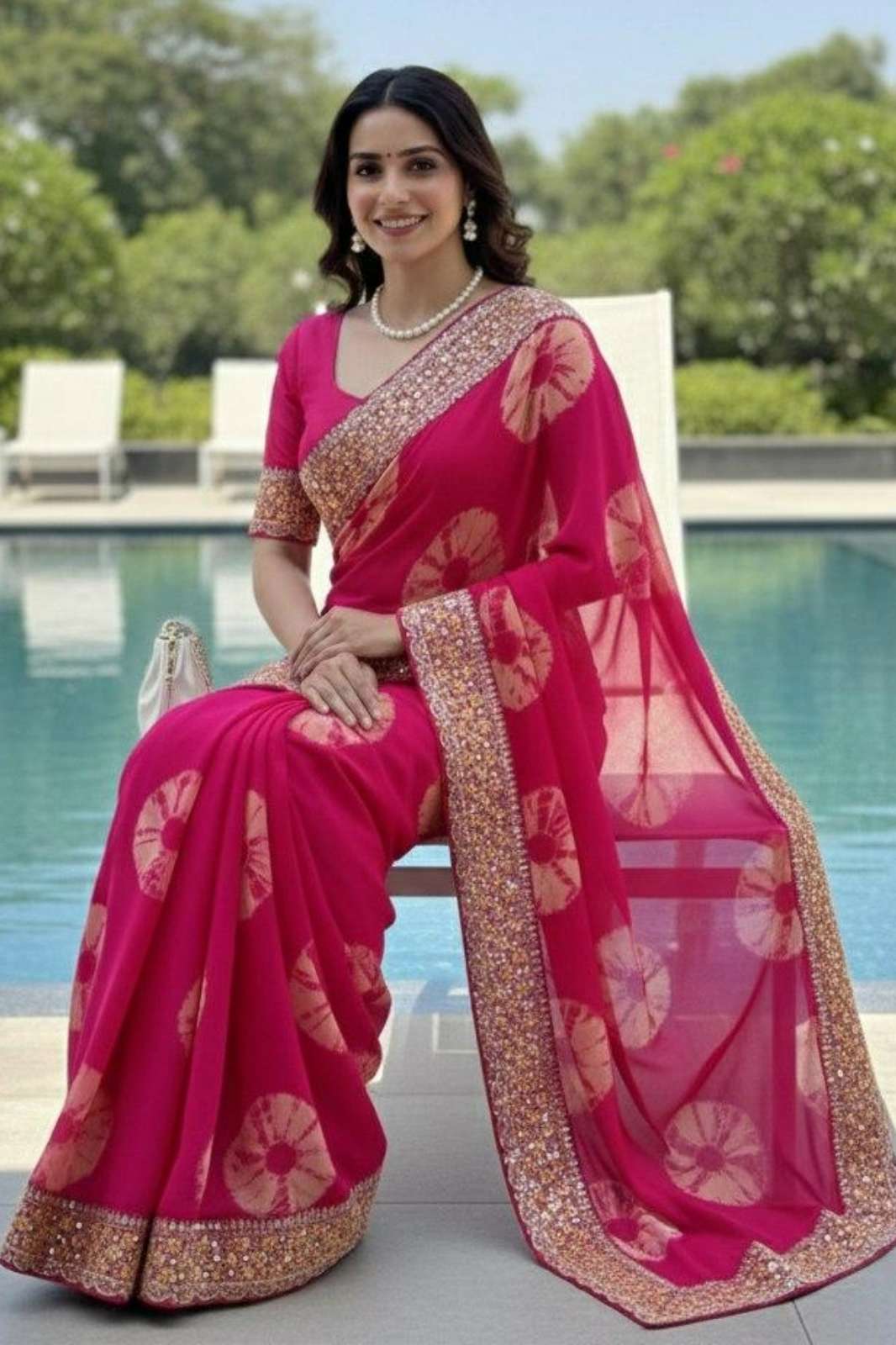 Shri Balaji Emporium Designer Party Wear Soft Georgette Bandhej Saree
