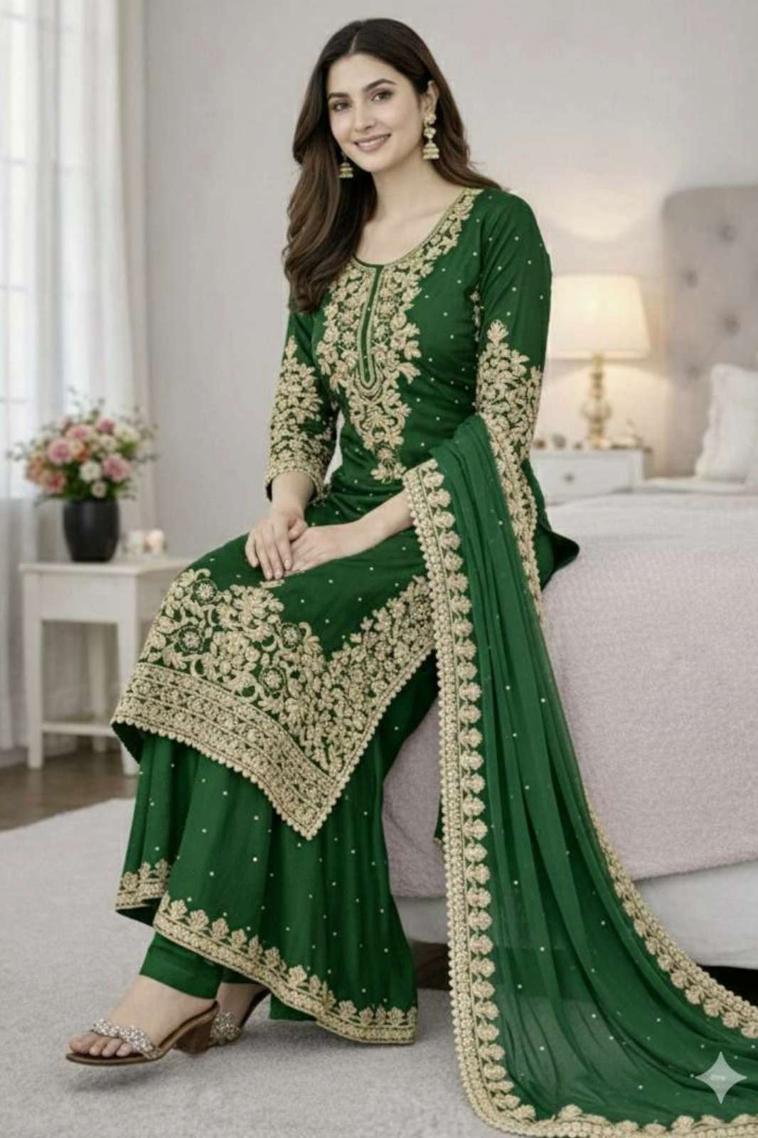Shri Balaji Emporium DV 25215 Pure Gmy Silk Sharara Suit