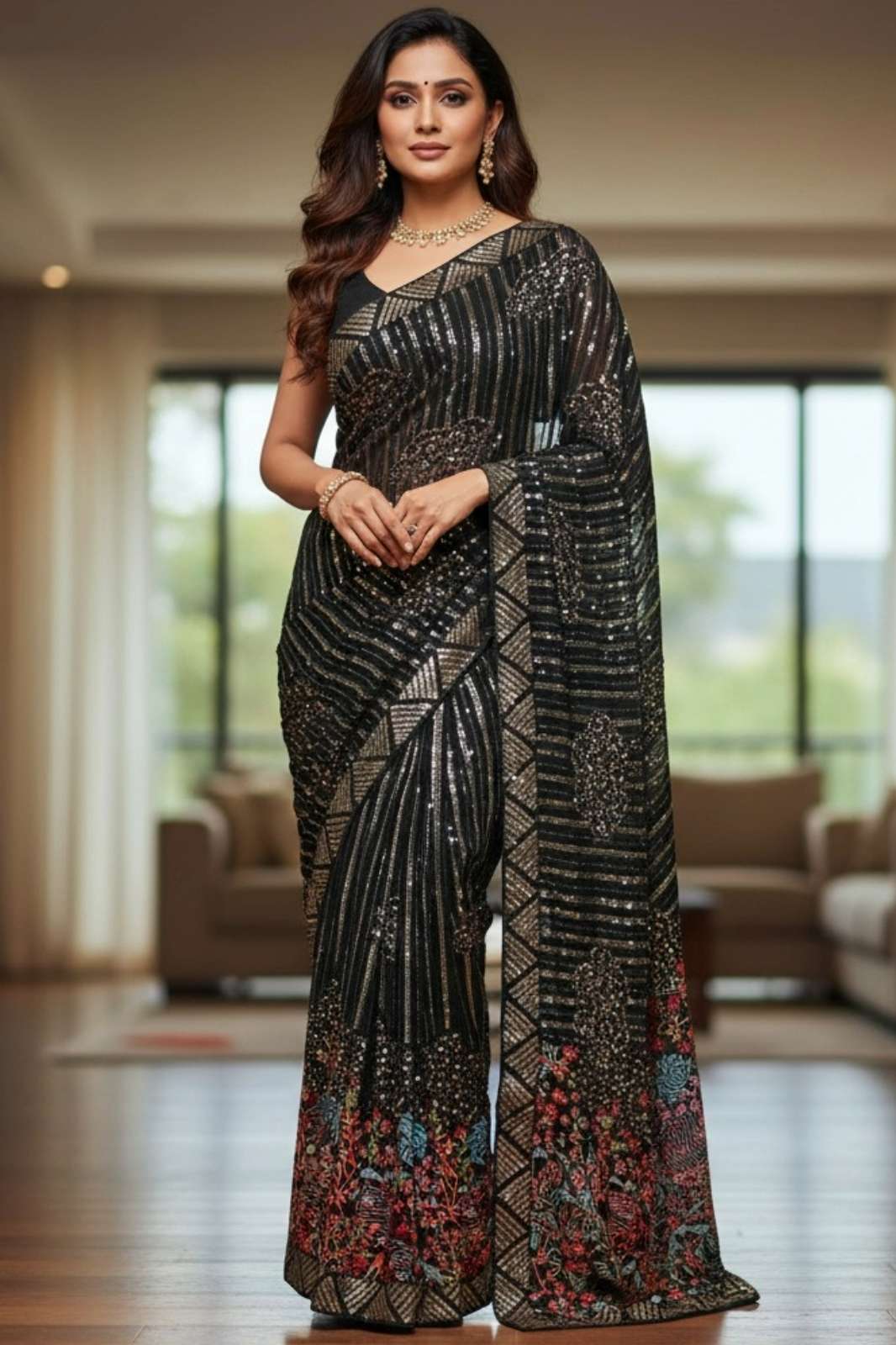 Shri Balaji Emporium Faux Georgette Beautiful Sequence Saree Collection