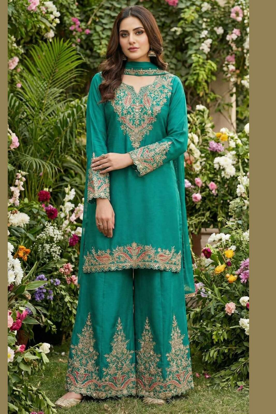 Shri Balaji Emporium FLOWER Heavy Chinon Designer Sharara Suit