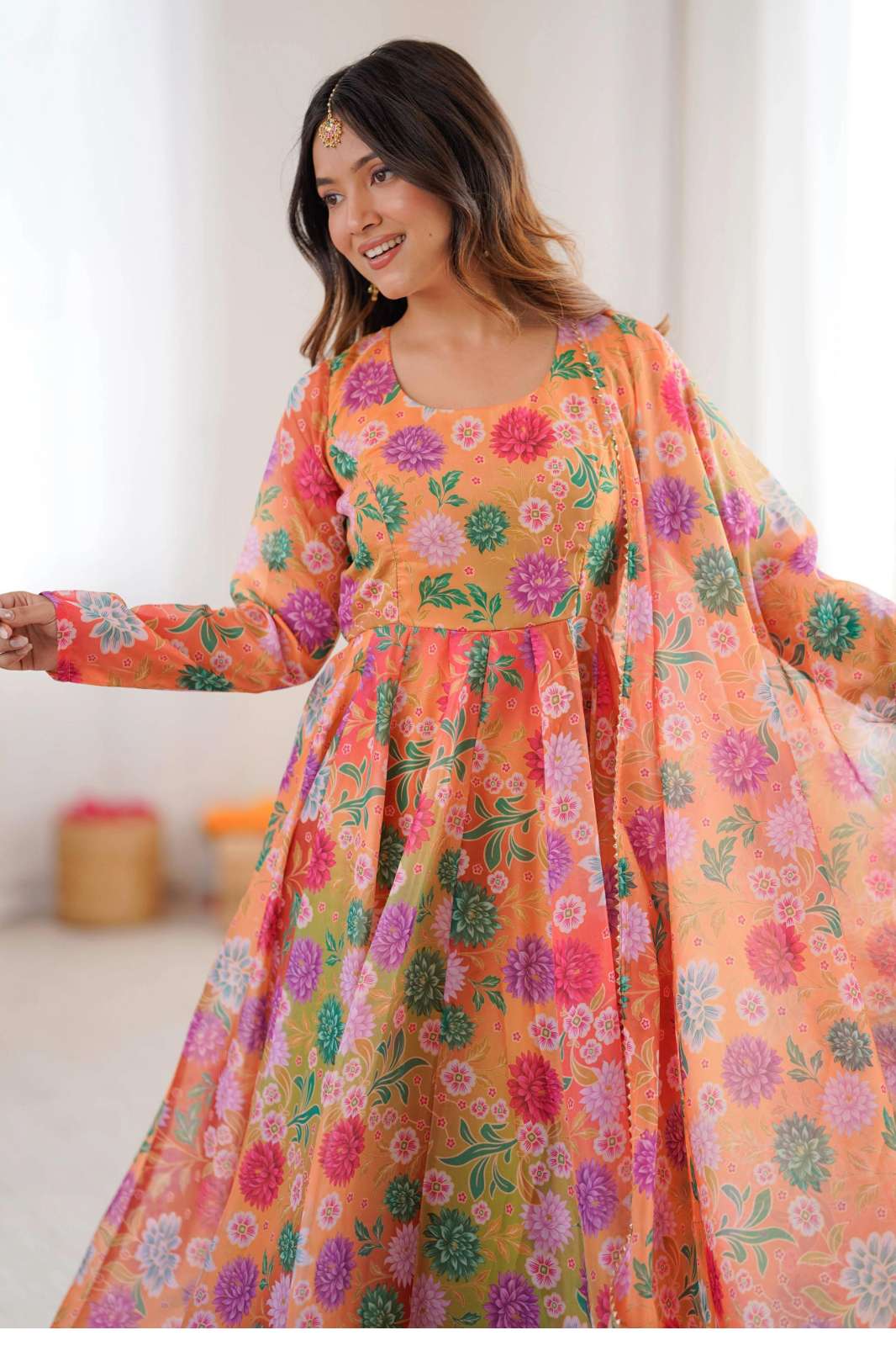 Shri balaji emporium FSF 38 beautiful floral printed organza anarkali suit 