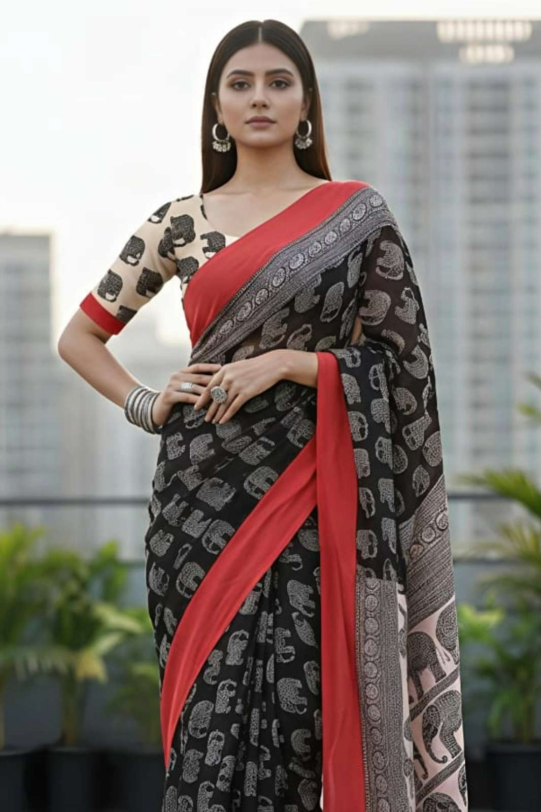 Shri Balaji Emporium GAJANAND Pure Crepe Silk Saree