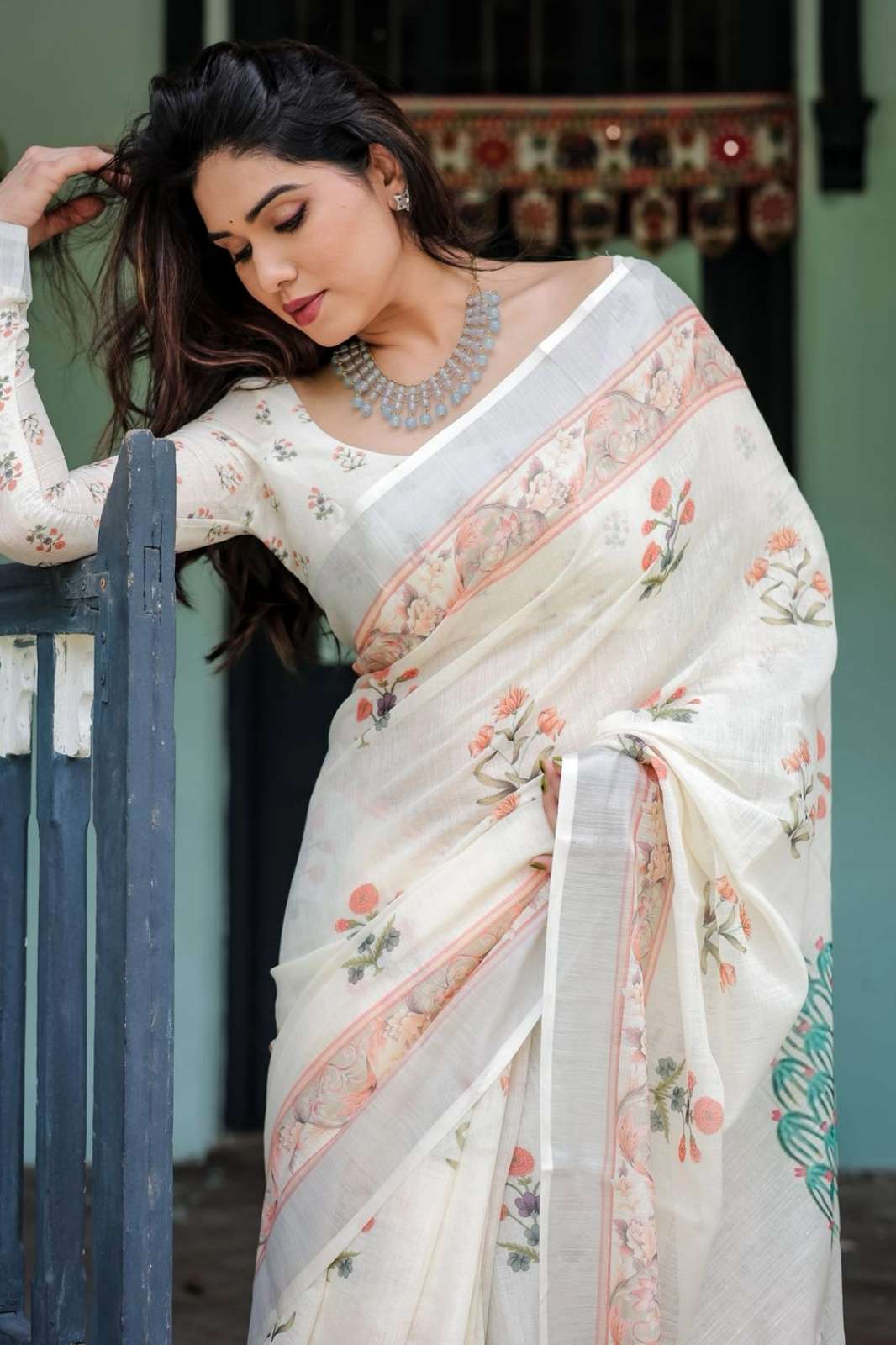 Shri Balaji Emporium LINEN 117 Pure Linen Designer Saree 