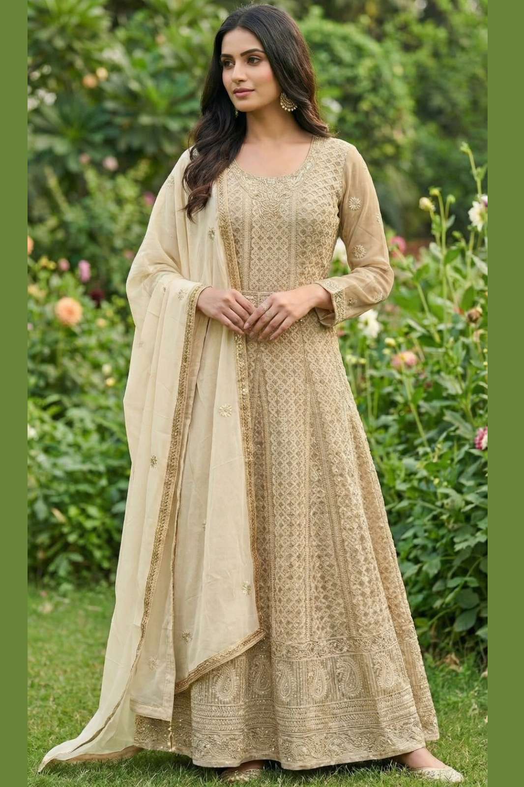 Shri Balaji Emporium NAZMA Real Georgette Designer Gown Dupatta