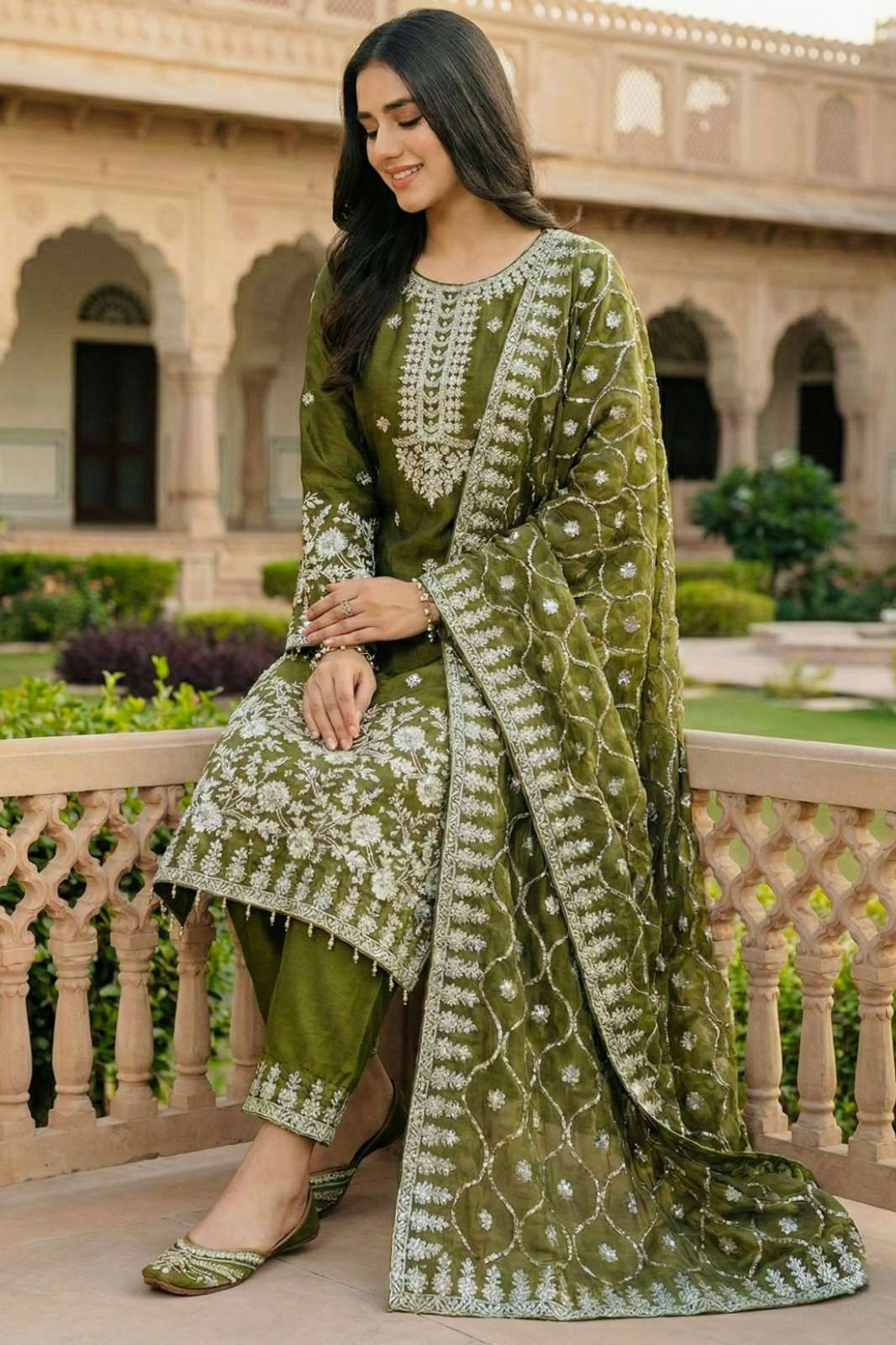 Shri Balaji Emporium Pure Gmy Silk Straight Salwar Suit