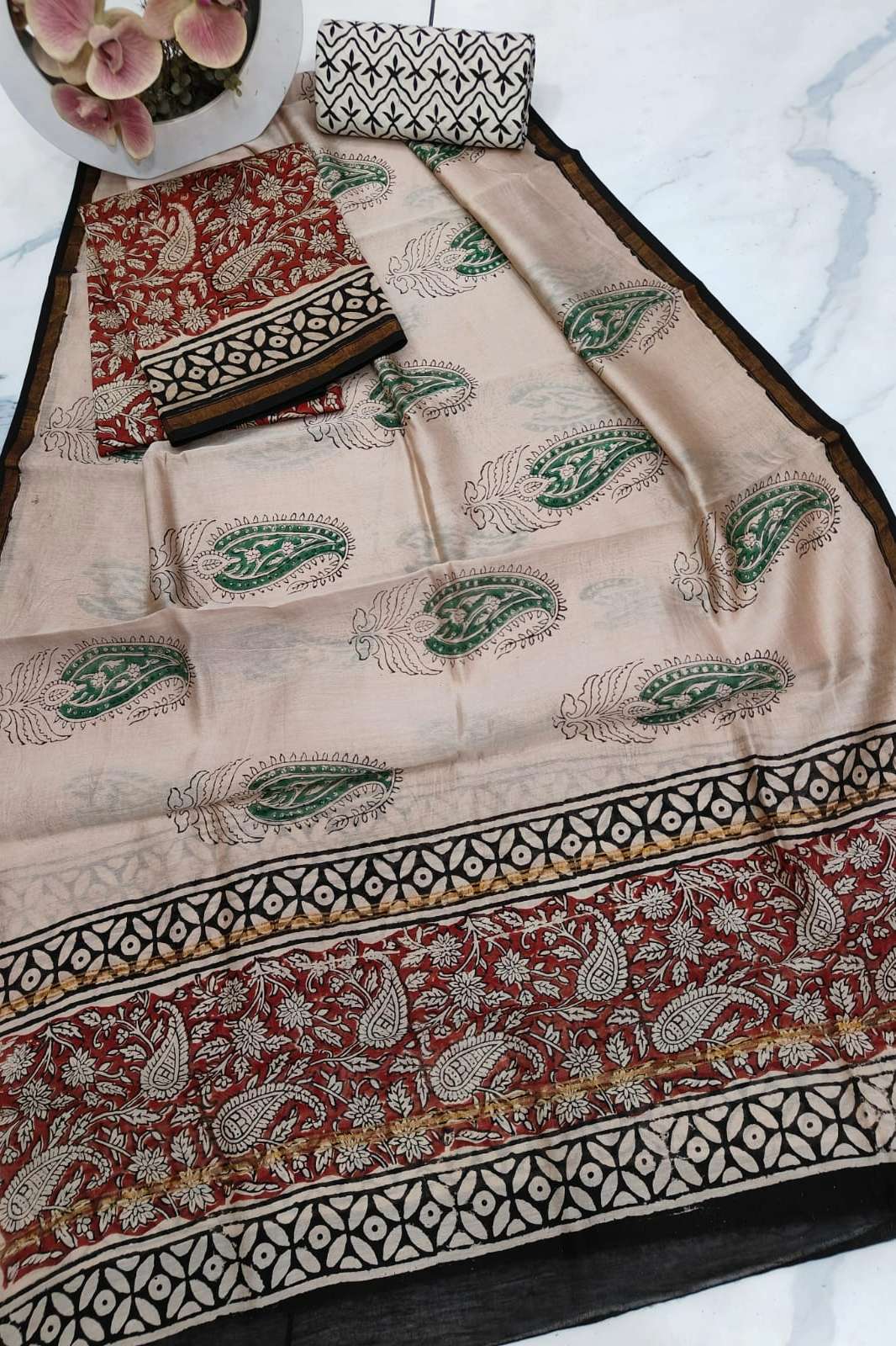 Shri Balaji Emporium RF 18850 Hand Block Printed Chanderi Silk Saree