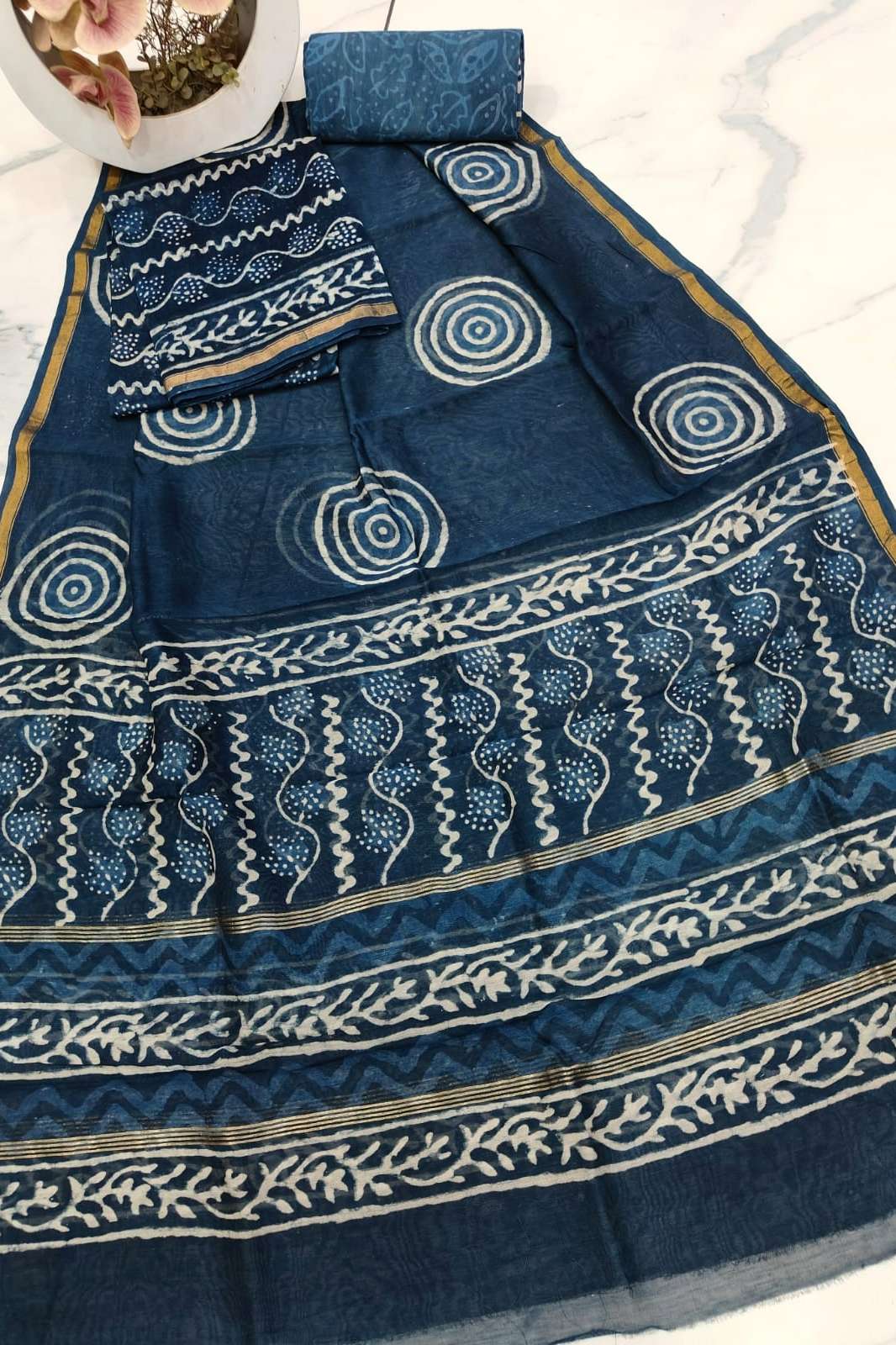 Shri Balaji Emporium RF 18850 Hand Block Printed Chanderi Silk Saree