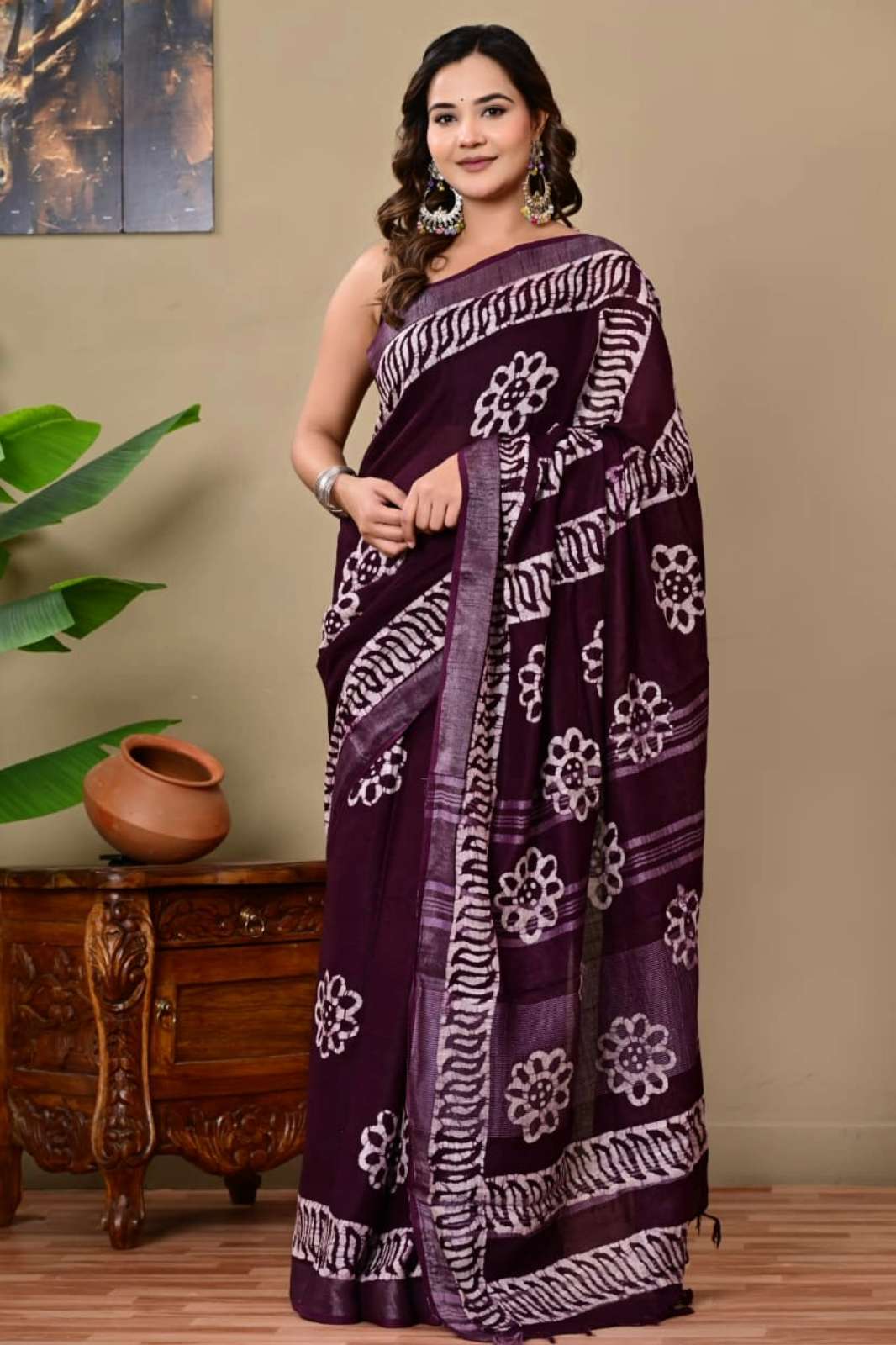 Shri Balaji Emporium RF 18852 Bagru Hand Block Printed Linen Saree