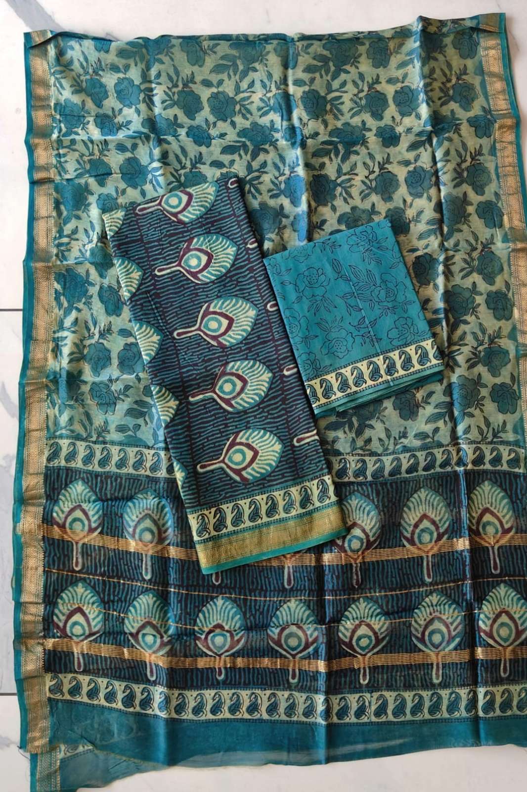 Shri Balaji Emporium RF 19033 Bagru Hand Block Printed Maheshwari Silk Unstitched Suits