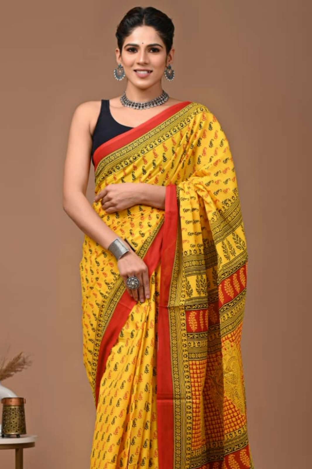 Shri Balaji Emporium RF 19437 Bagru Hand Block Printed Pure Cotton Mulmul Saree
