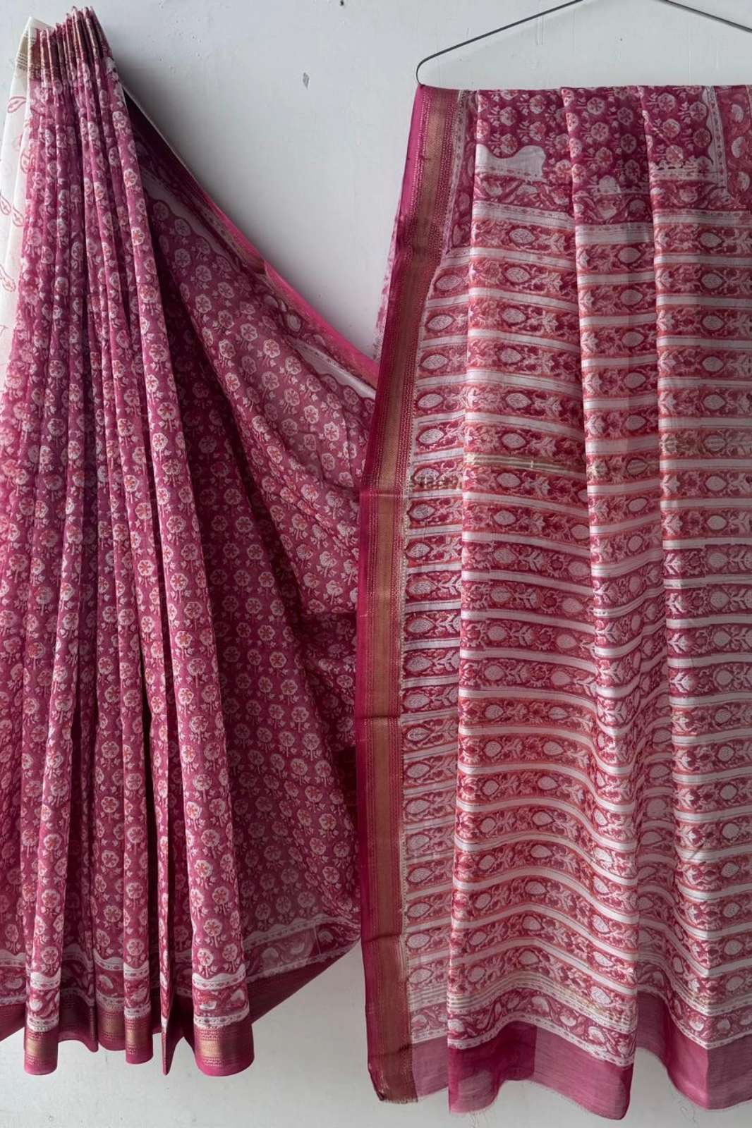 Shri Balaji Emporium RF 19578 Hand Block Printed Maheshwari Silk Saree