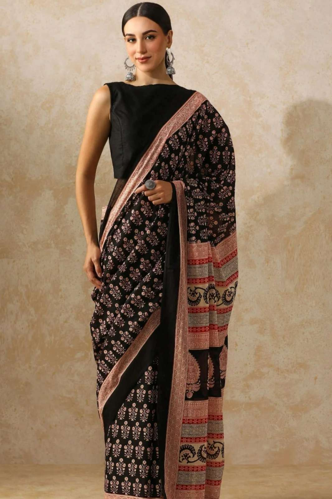 Shri Balaji Emporium RF18418 Bagru Hand Block Printed Pure Cotton Mulmul Saree