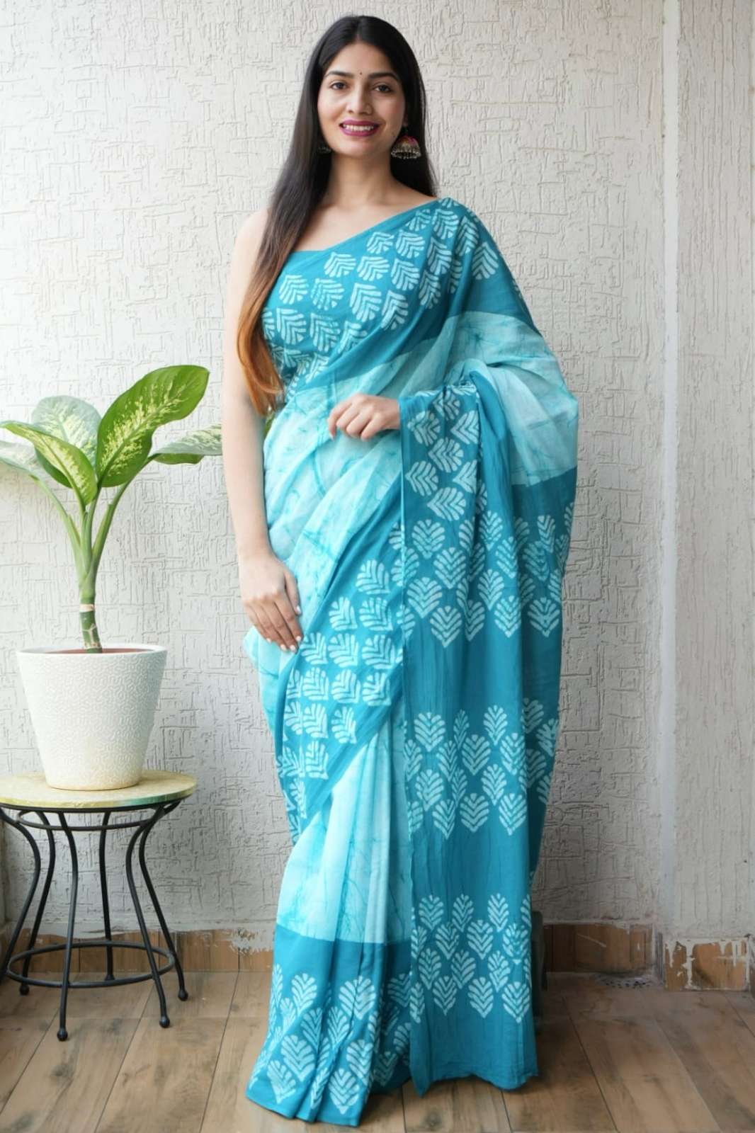 Shri Balaji Emporium RF18849 Bagru Hand Block Printed Pure Cotton Mulmul Saree