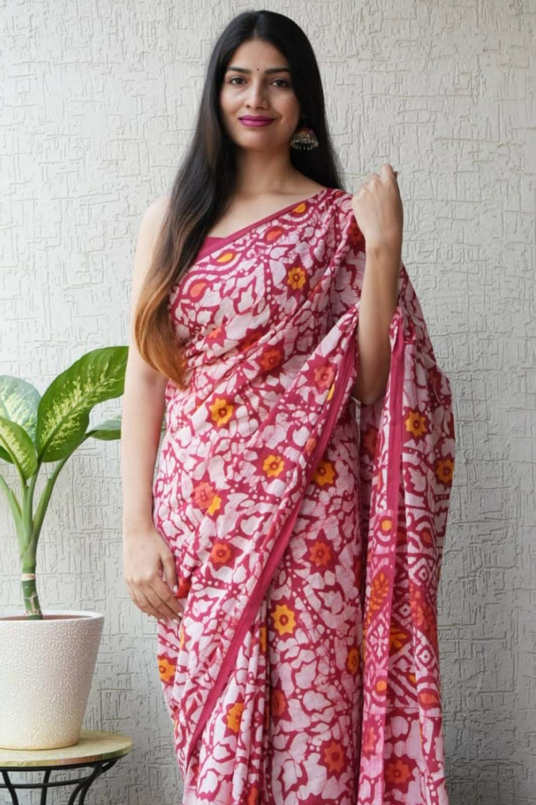 Shri Balaji Emporium RF18849 Bagru Hand Block Printed Pure Cotton Mulmul Saree