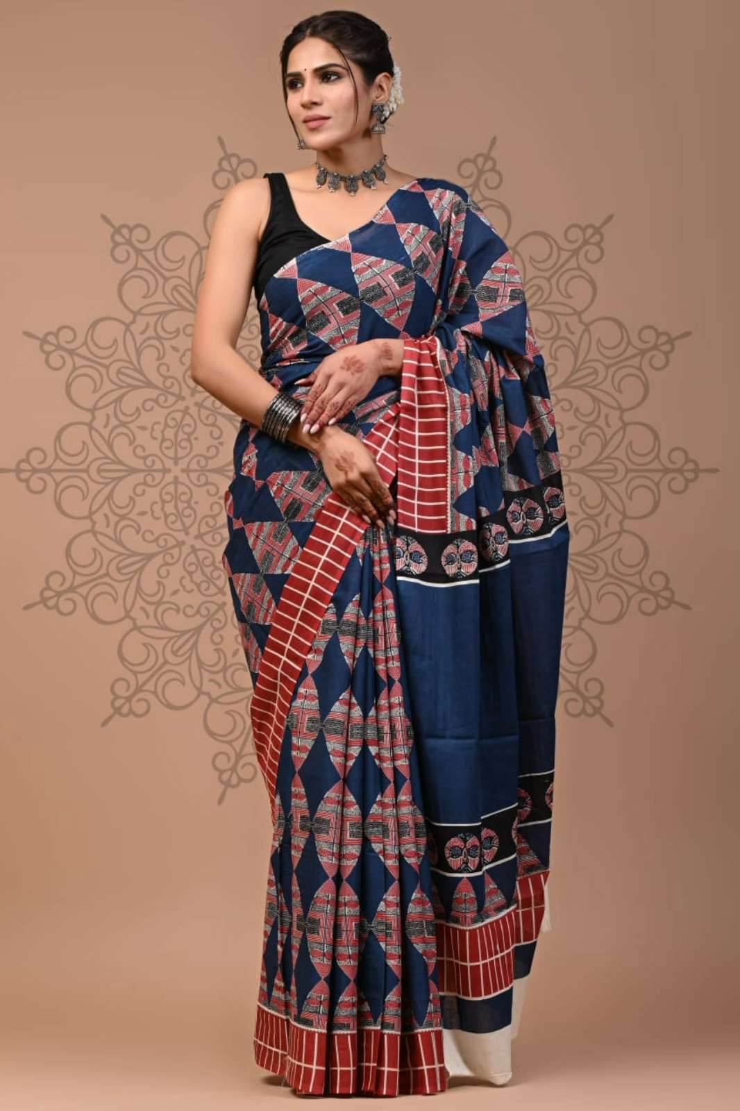 Shri Balaji Emporium RF19155 Bagru Hand Block Printed Pure Cotton Saree