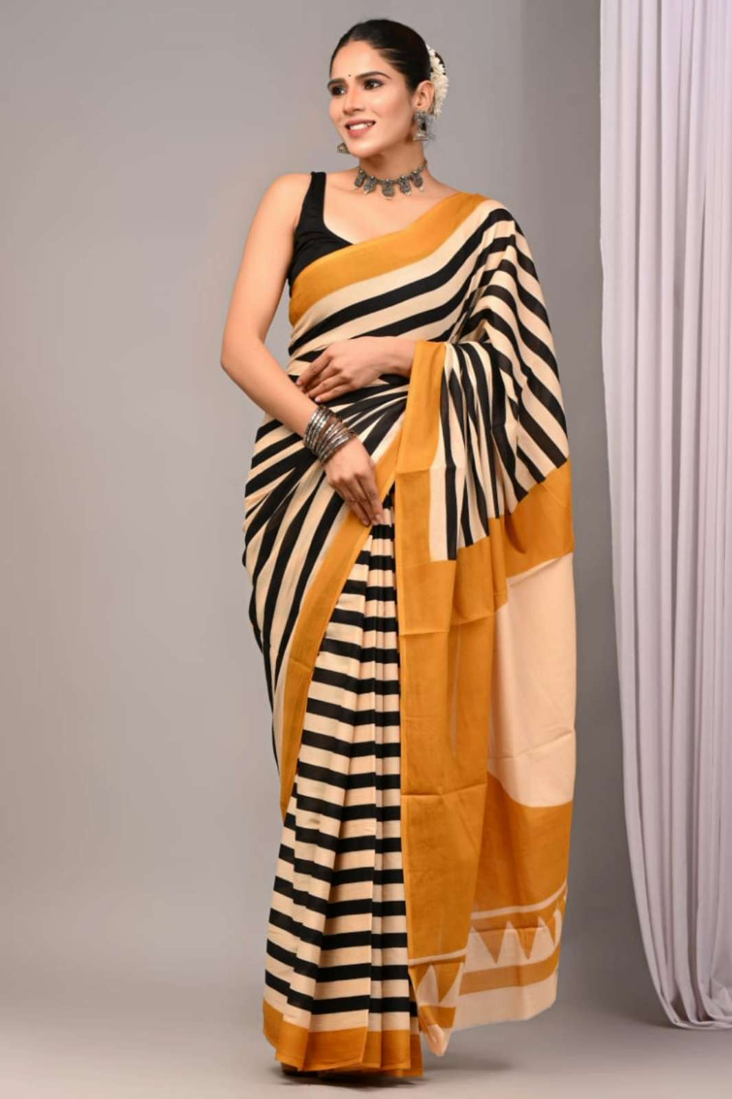 Shri Balaji Emporium RF19155 Bagru Hand Block Printed Pure Cotton Saree