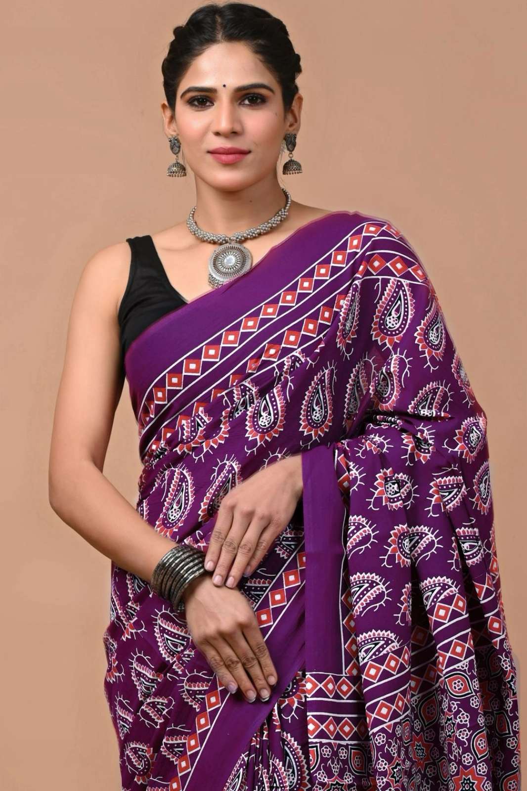 Shri Balaji Emporium RF19261 Bagru Hand Block Printed Pure Cotton Mulmul Saree