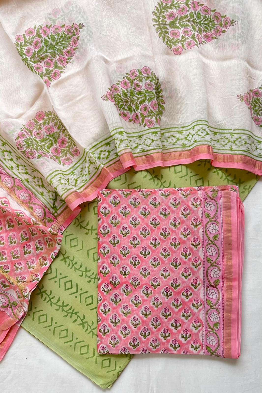 Shri Balaji Emporium RF19262 Hand Block Printed Chanderi Silk Unstitch Suit