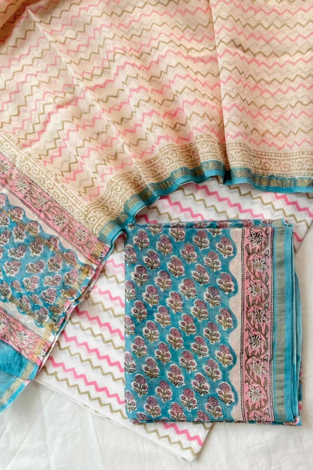 Shri Balaji Emporium RF19262 Hand Block Printed Chanderi Silk Unstitch Suit