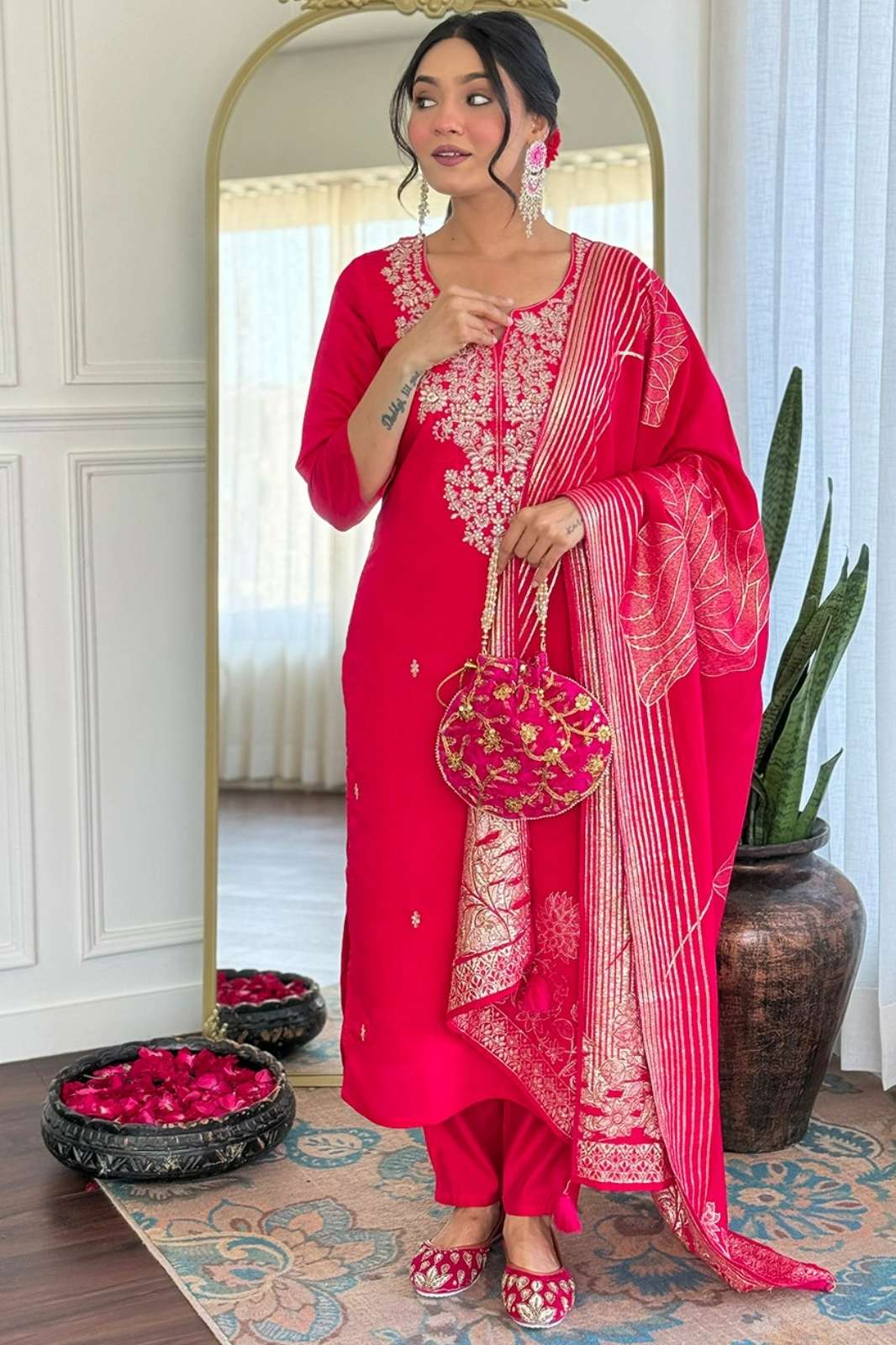 Shri Balaji Emporium Roman Silk Designer Embroidery Straight Suit