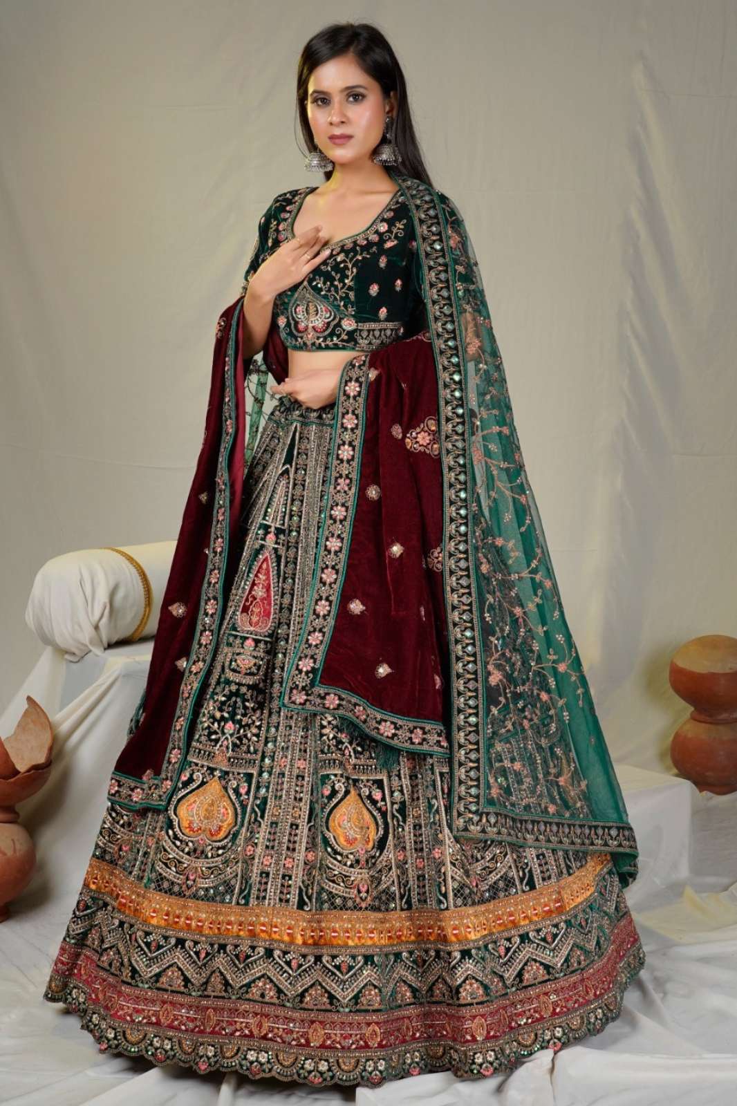 Shri Balaji Emporium SBG 18619 Bridal Embroidered Hand Work Velvet Lehenga Choli